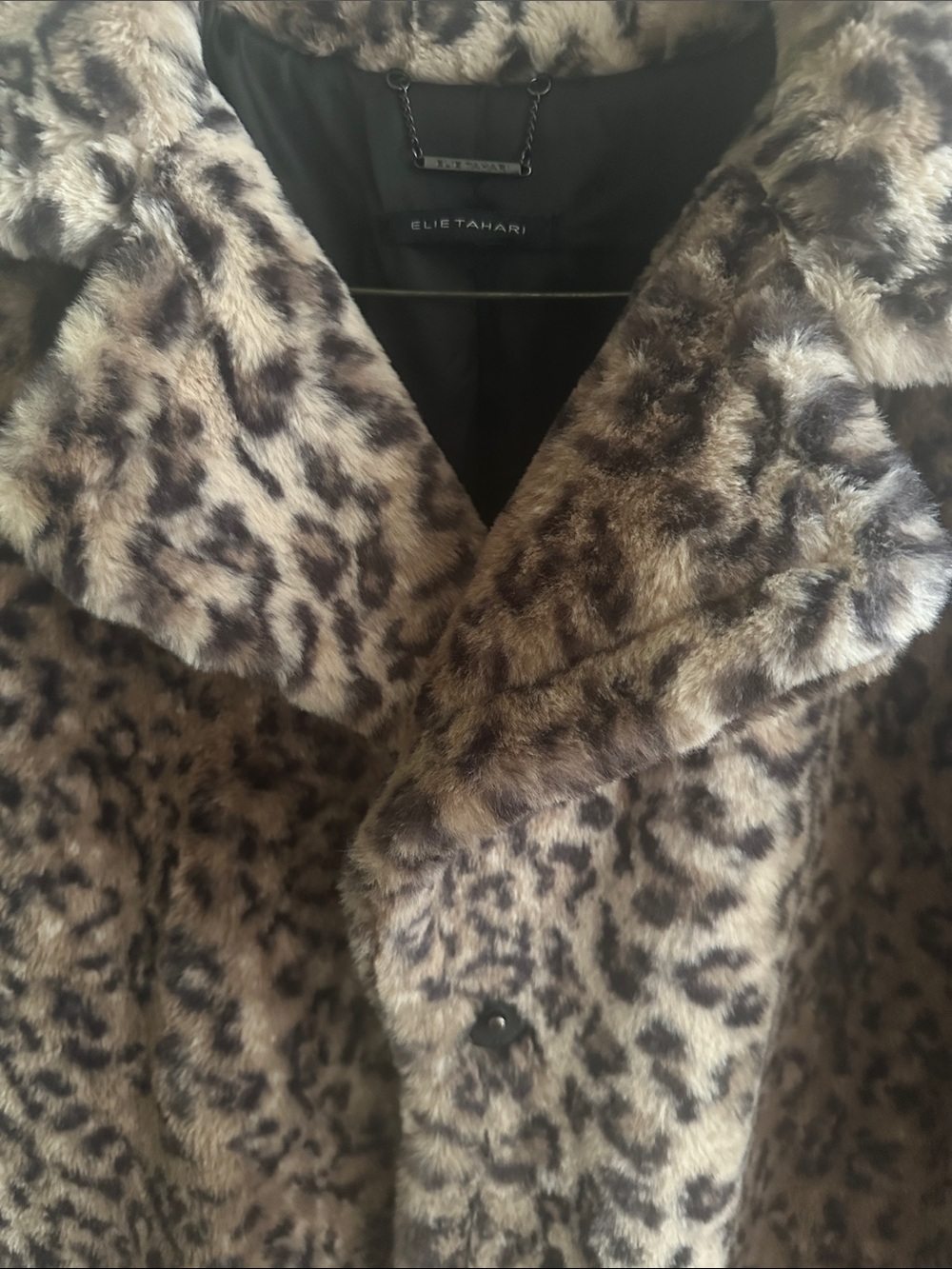 Elie Tahari Leopard Print Faux Fur Coat in Brown and Cream